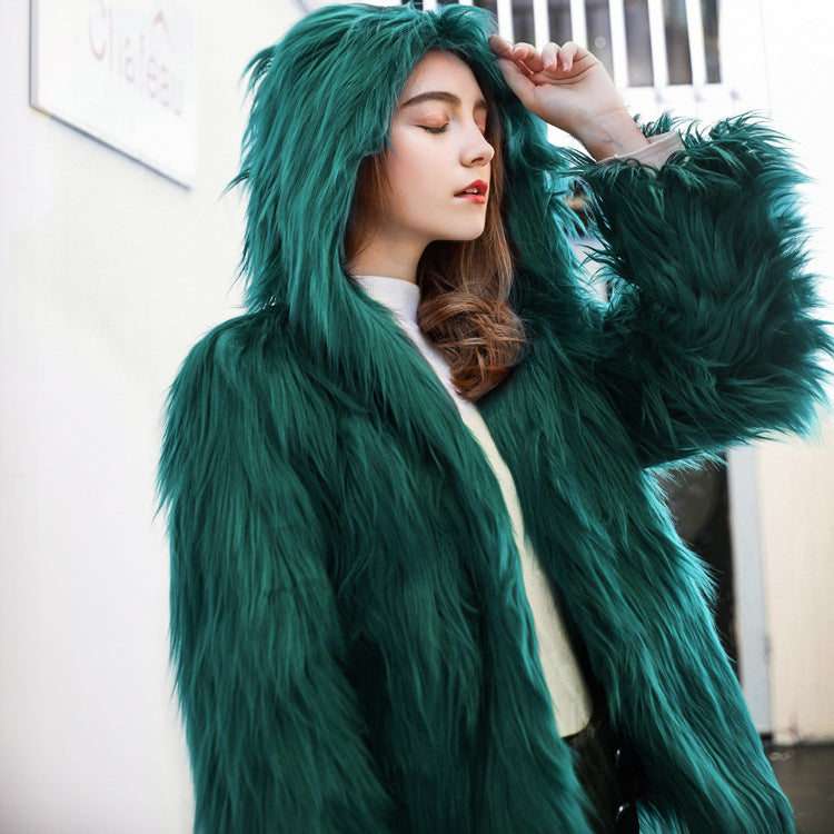Damen Trendige Kunstpelzjacke mit lässigem Schnitt und voluminösen Ärmeln EB