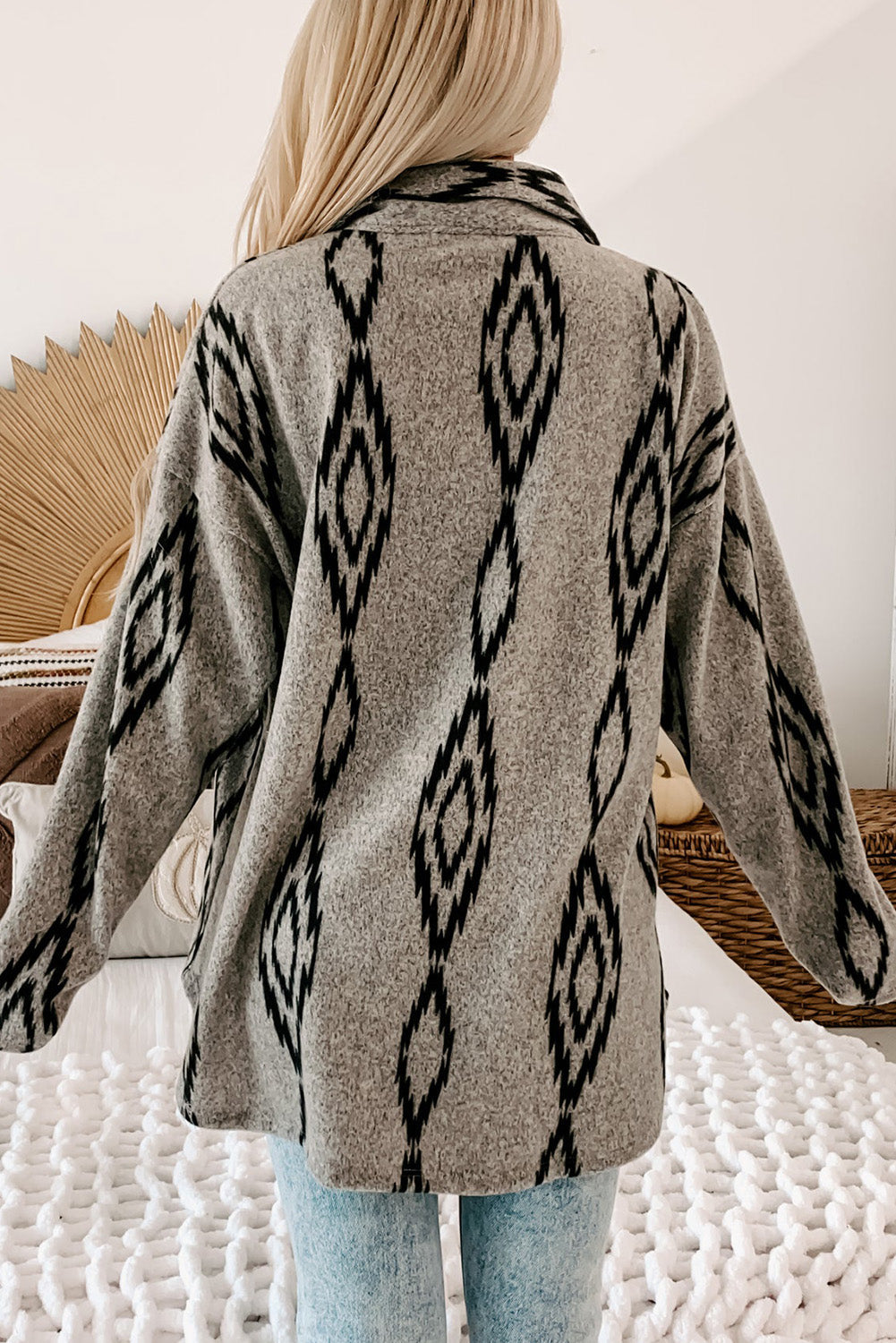 EB | Hemdjacke mit Aztekischem Druck Weiche Wollmischung Boho-chic Stil