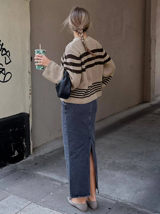 EB | Gemütlicher Gestreifter Strickpullover für Den Täglichen Komfort