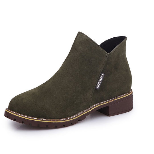 Damen nan knöchelhohe Velourslederimitat-Stiefelette mit robuster Traktorsohle und Komfortabsatz EB