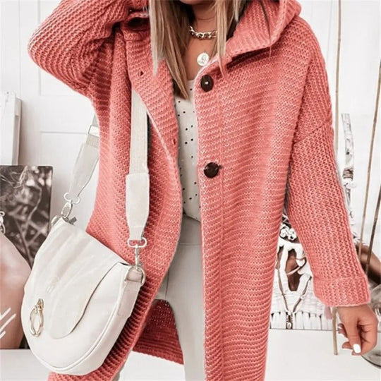 EB | Eleganter Damen Cardigan Mit Kapuze Kaschmir Look