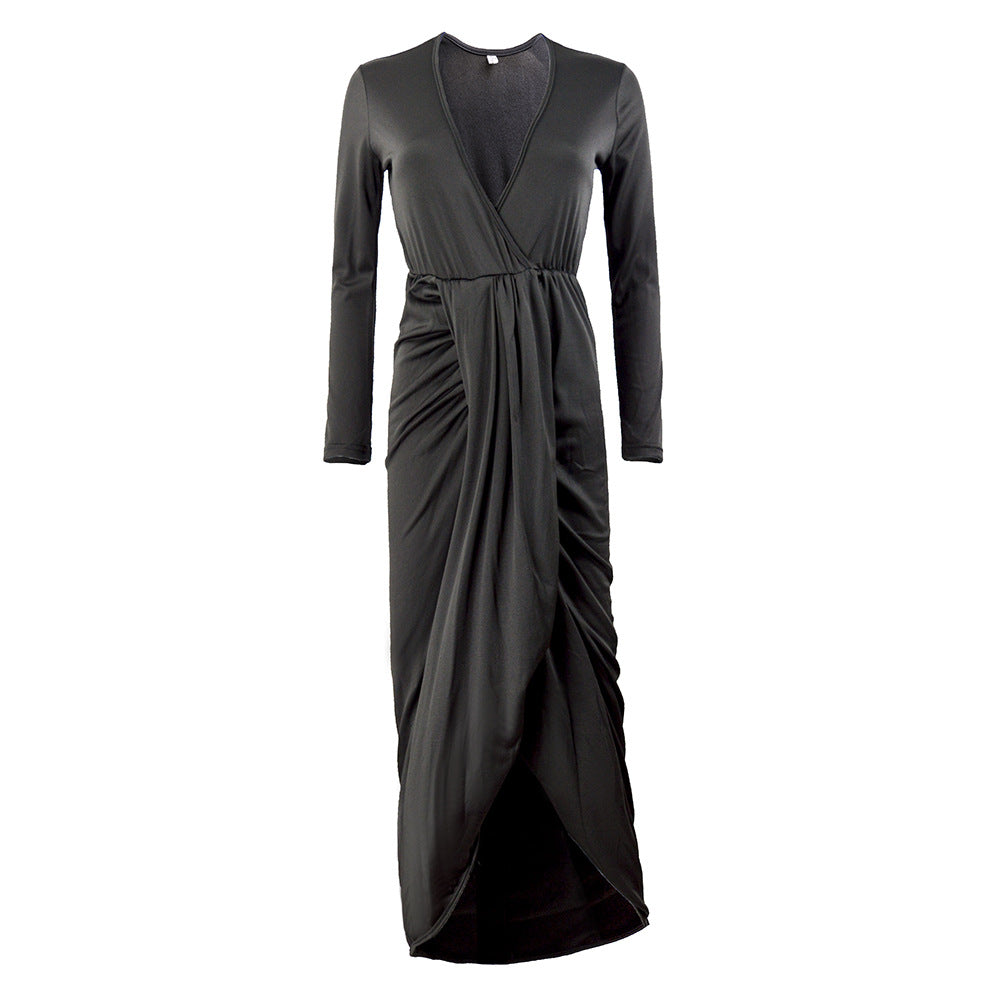 Damen Maxikleid mit elegantem Wickel-Design und tiefem V-Ausschnitt EB