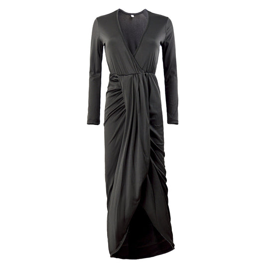 Damen Maxikleid mit elegantem Wickel-Design und tiefem V-Ausschnitt EB