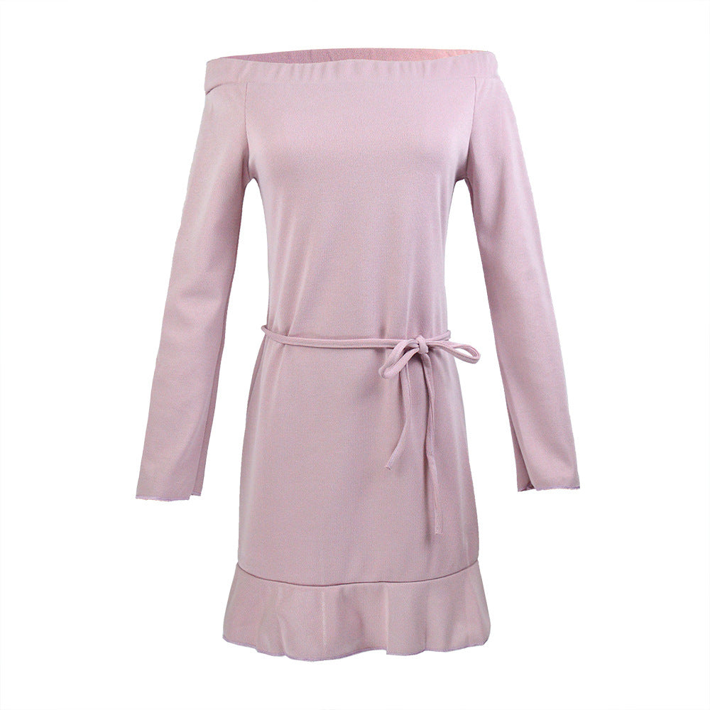 Damen Freizeitkleid mit schulterfreiem Design und verspieltem Saum EB