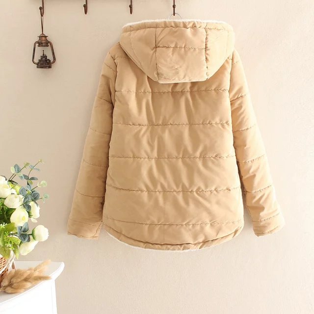 Damen Gepolsterte Winterjacke mit Teddyfutter und Kapuze EB