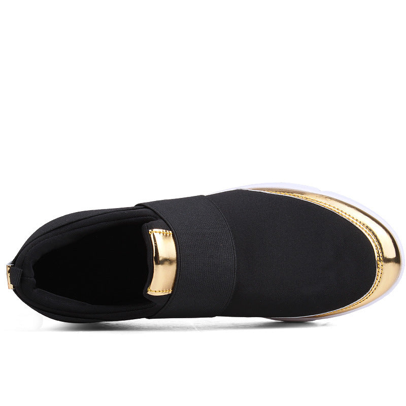 Damen modische Slip-On Sneakers mit atmungsaktiver Oberfläche und goldenen Akzenten EB