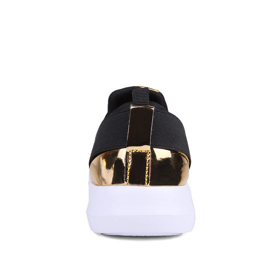 Damen modische Slip-On Sneakers mit atmungsaktiver Oberfläche und goldenen Akzenten EB
