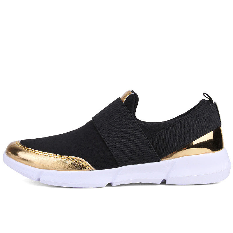 Damen modische Slip-On Sneakers mit atmungsaktiver Oberfläche und goldenen Akzenten EB