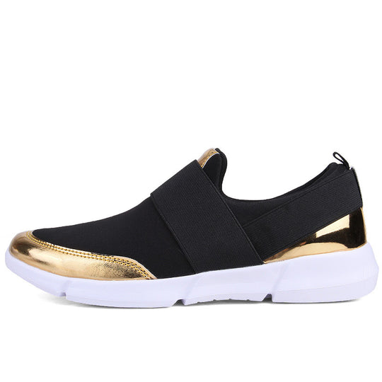 Damen modische Slip-On Sneakers mit atmungsaktiver Oberfläche und goldenen Akzenten EB
