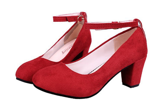 Damen elegante Pumps mit verstellbarem Riemen und komfortablem Blockabsatz EB
