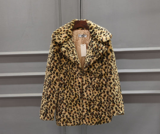 Damen Luxus Kunstpelzjacke im Leopardenmuster EB