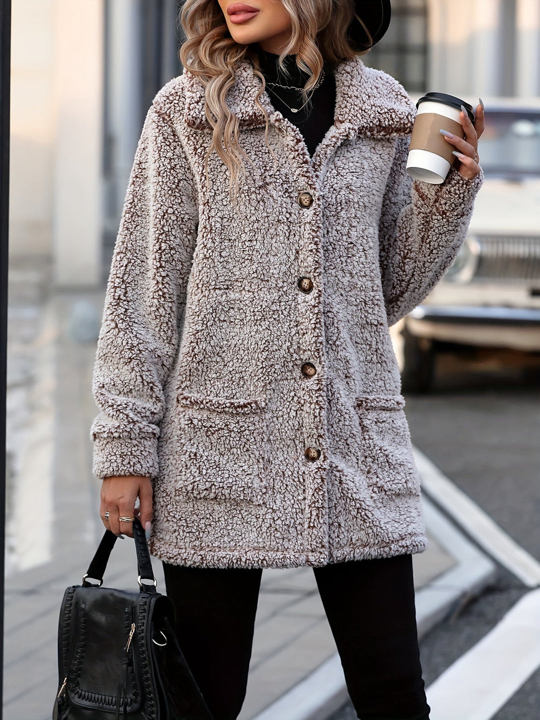 EB | Lange Teddyjacke mit Knöpfen Polyester Komfortabel und Warm