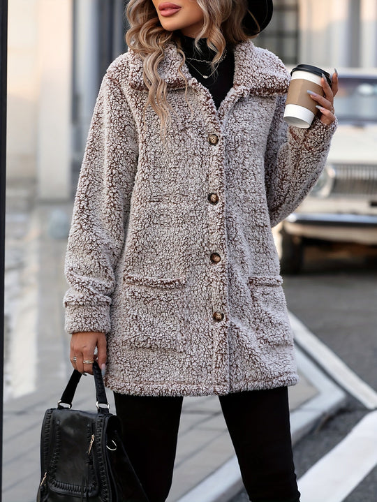 EB | Lange Teddyjacke mit Knöpfen Polyester Komfortabel und Warm