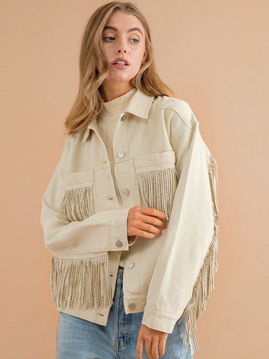 EB | Fransen-Detail Gefallene Schulter Denimjacke