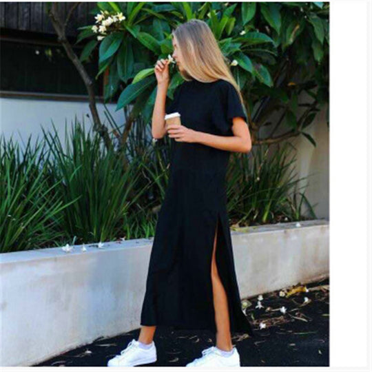 Damen Maxi-Kleid mit seitlichem Schlitz und geschmeidigem Schnitt EB