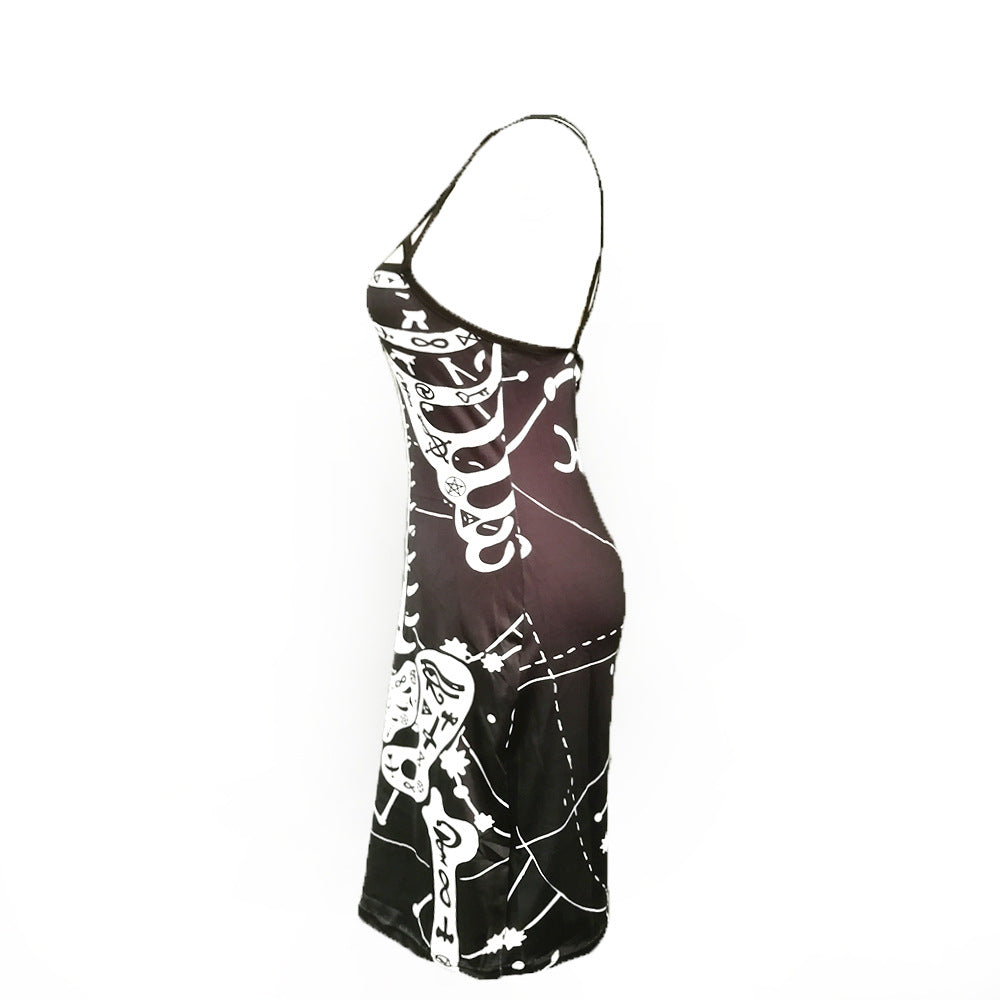 Damen figurbetontes Midi-Kleid mit grafischem Druck EB