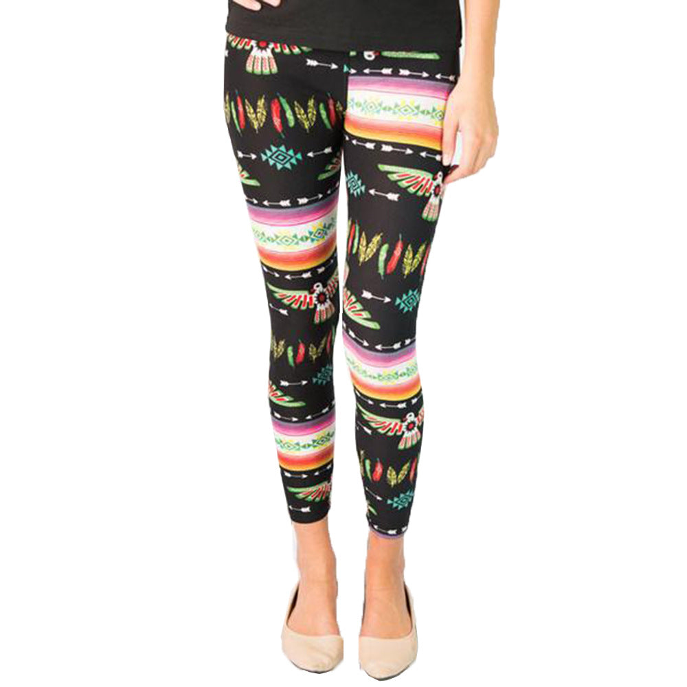 Damen Leggings mit buntem Ethno-Muster und elastischem Bund EB