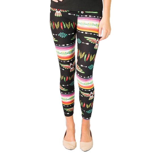 Damen Leggings mit buntem Ethno-Muster und elastischem Bund EB