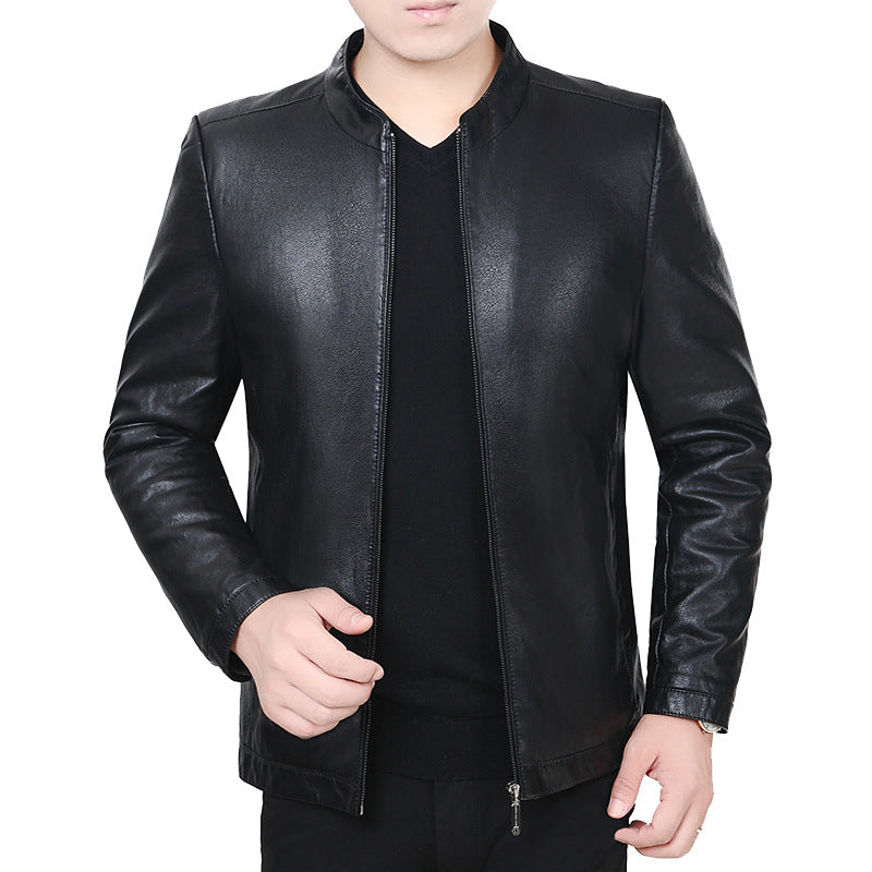 Herren Lederjacke mit Stehkragen und minimalistischer Reißverschlussfront EB