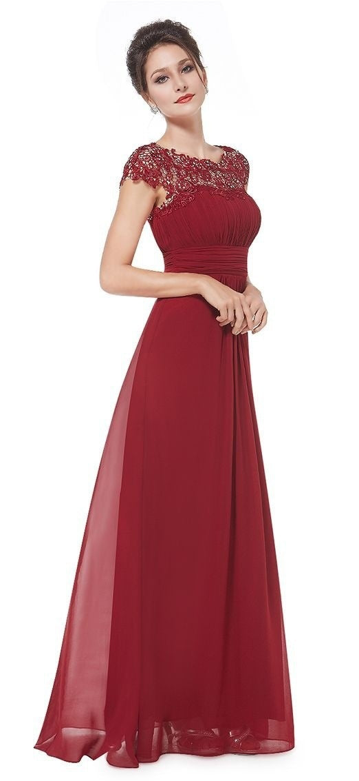 Damen Elegantes Maxikleid mit Spitzenoberteil und fließendem Rock EB