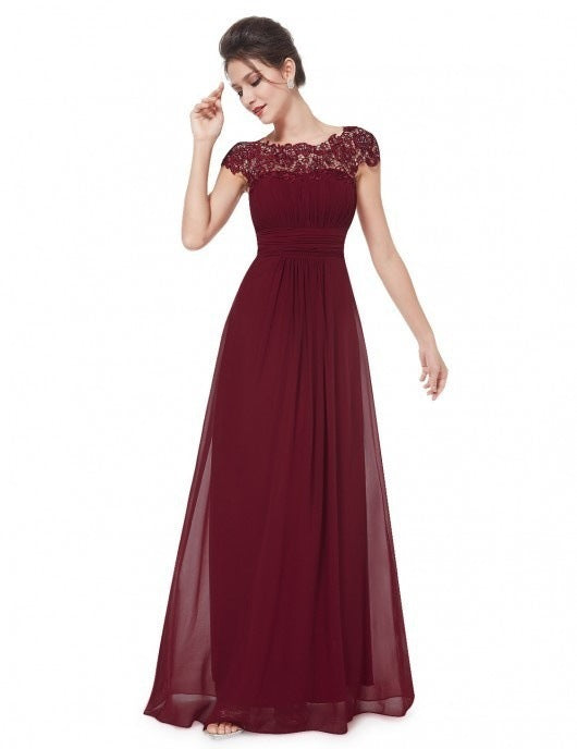 Damen Elegantes Maxikleid mit Spitzenoberteil und fließendem Rock EB