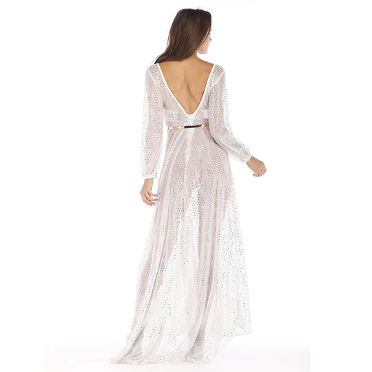 Damen Hochwertiges Abendkleid mit funkelnden Pailletten und transparentem Stoff EB