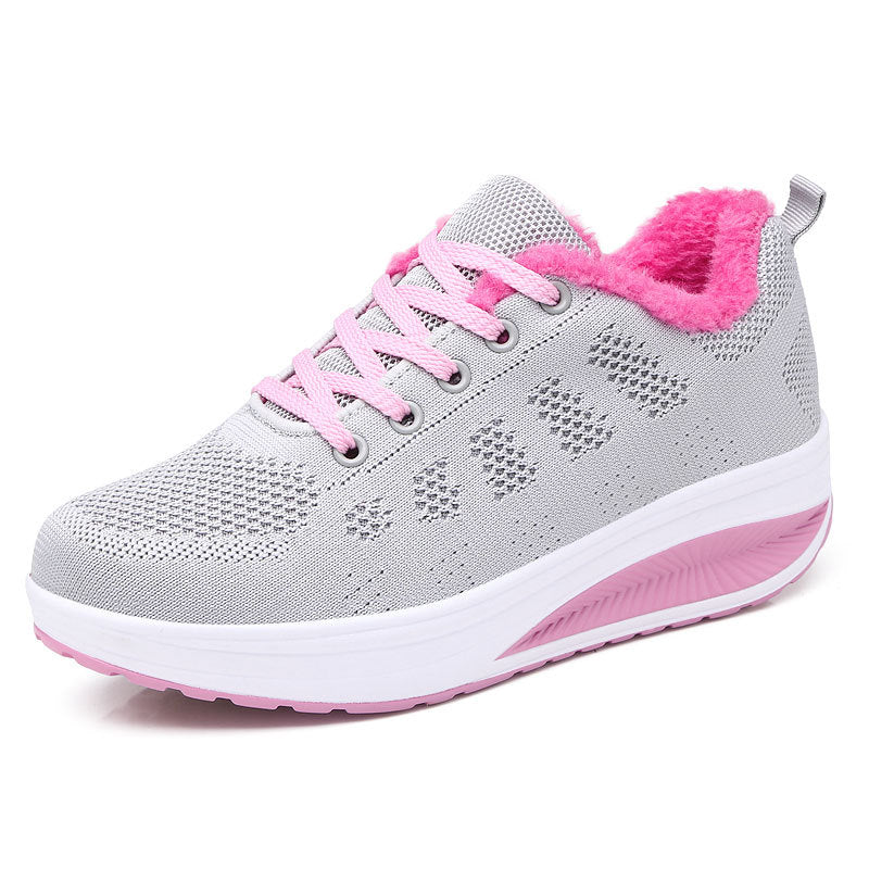 Damen nan gefütterter Strick-Schnürwalkingschuh mit kuscheligem Teddyfutter und ergonomischer Keilsohle EB