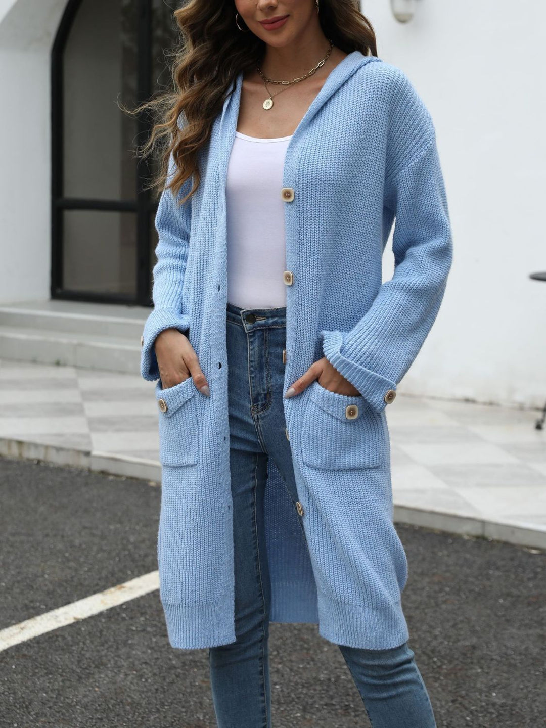 EB | Lange Strickjacke Knopfverschluss Zeitlos und Bequem