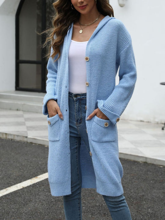 EB | Lange Strickjacke Knopfverschluss Zeitlos und Bequem
