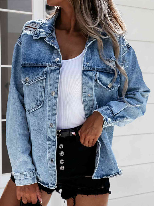 EB | Ausgefranste Snap Down Denimjacke
