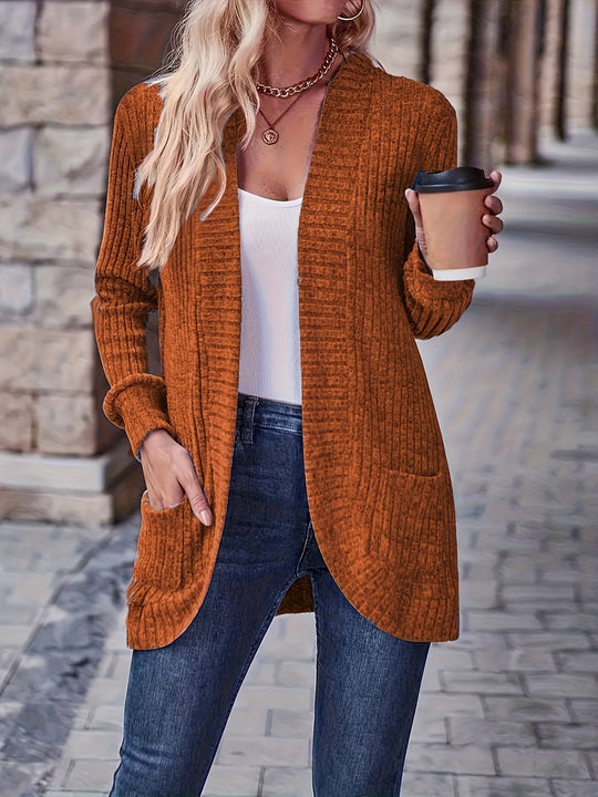EB | Damen Freizeit Strickfleeceweste Mit Langen Ärmeln