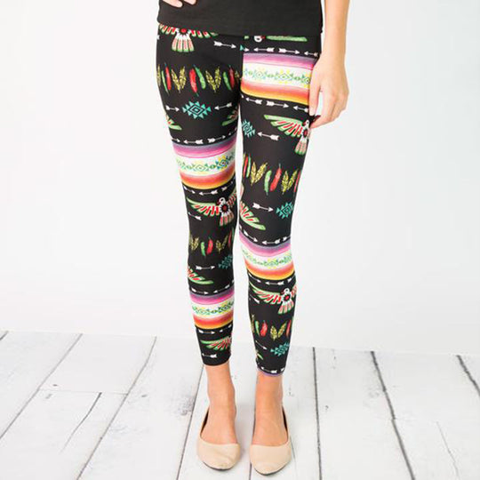 Damen Leggings mit buntem Ethno-Muster und elastischem Bund EB