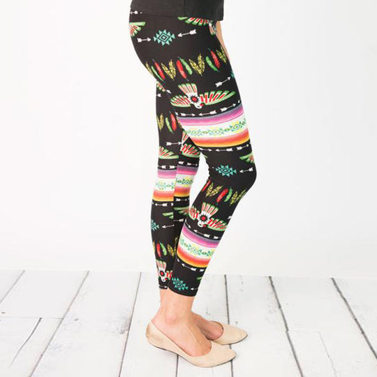 Damen Leggings mit buntem Ethno-Muster und elastischem Bund EB