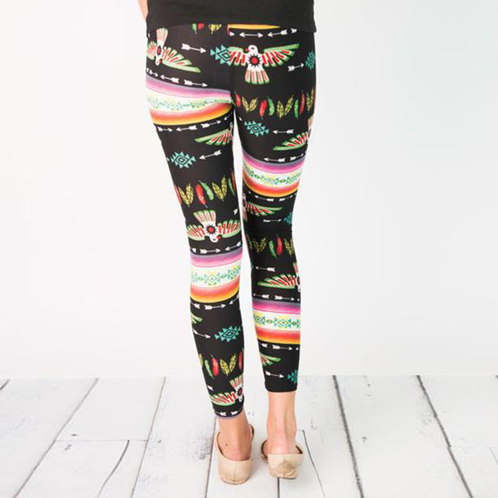 Damen Leggings mit buntem Ethno-Muster und elastischem Bund EB