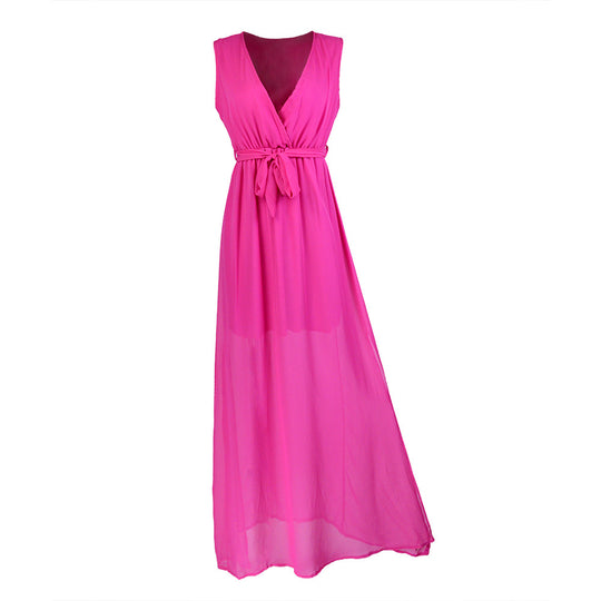 Damen Maxikleid mit tiefem V-Ausschnitt und seitlichem Schlitz EB