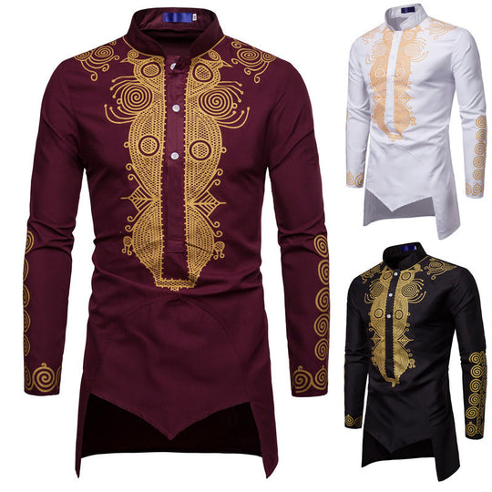 Herren elegantes traditionelles Hemd mit feinen Stickmustern EB