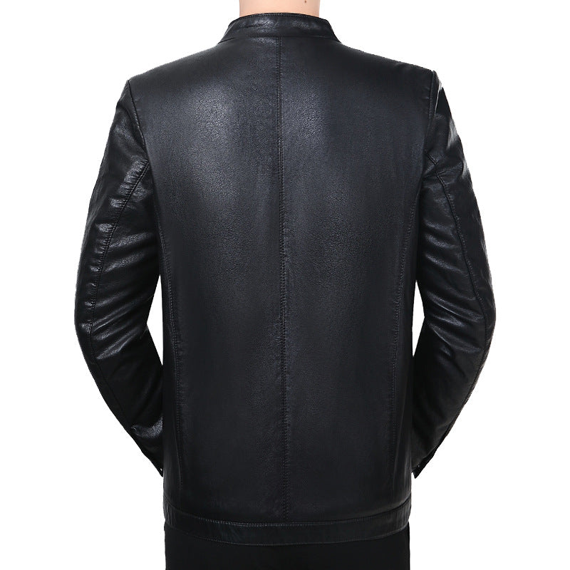 Herren Lederjacke mit Stehkragen und minimalistischer Reißverschlussfront EB
