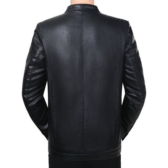 Herren Lederjacke mit Stehkragen und minimalistischer Reißverschlussfront EB