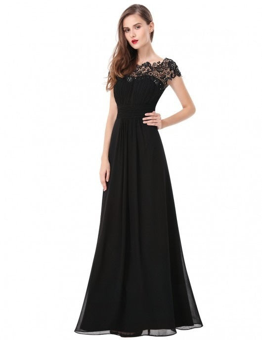 Damen Elegantes Maxikleid mit Spitzenoberteil und fließendem Rock EB