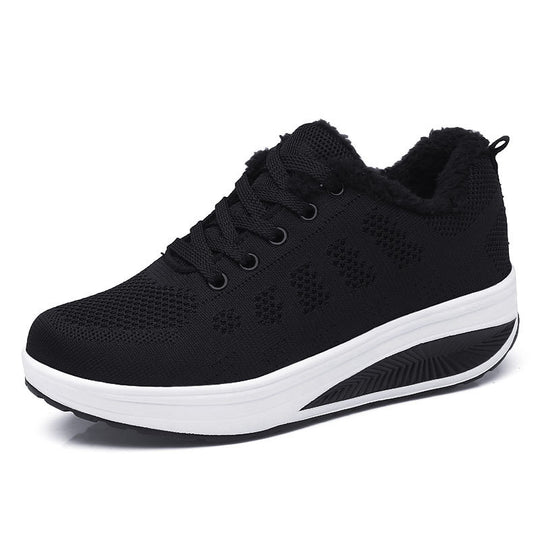 Damen nan gefütterter Strick-Schnürwalkingschuh mit kuscheligem Teddyfutter und ergonomischer Keilsohle EB