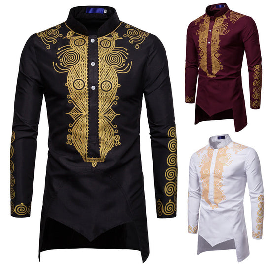 Herren elegantes traditionelles Hemd mit feinen Stickmustern EB