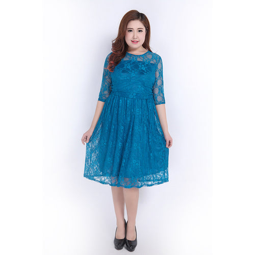 Damen Spitzenkleid mit elegantem Rundhalsausschnitt und schwingendem Rock EB