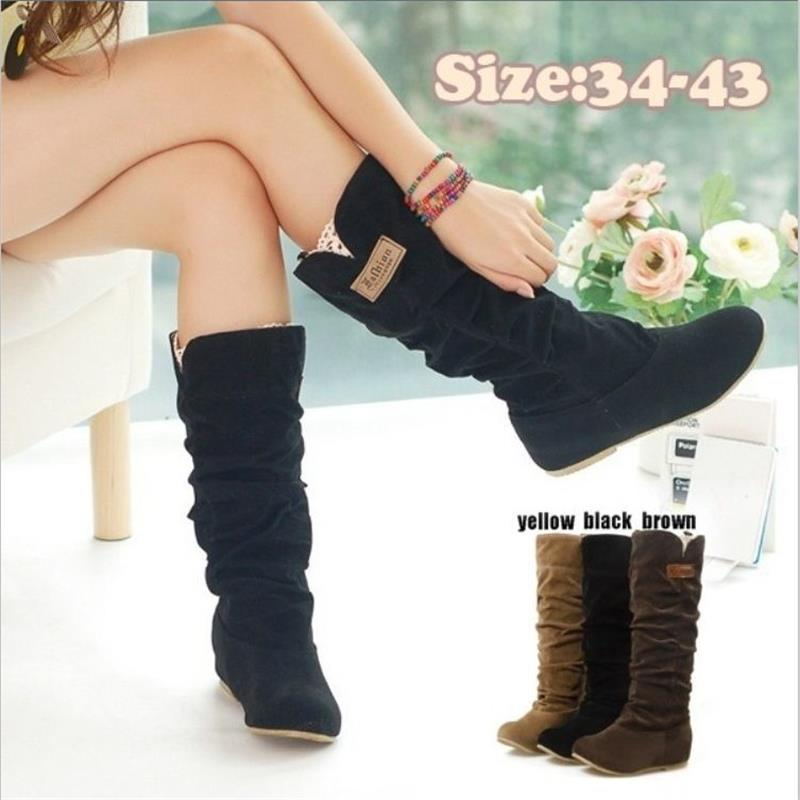 Damen Wedge-Stiefel mit modischer Rüschenstruktur und bequemem Innenfutter EB