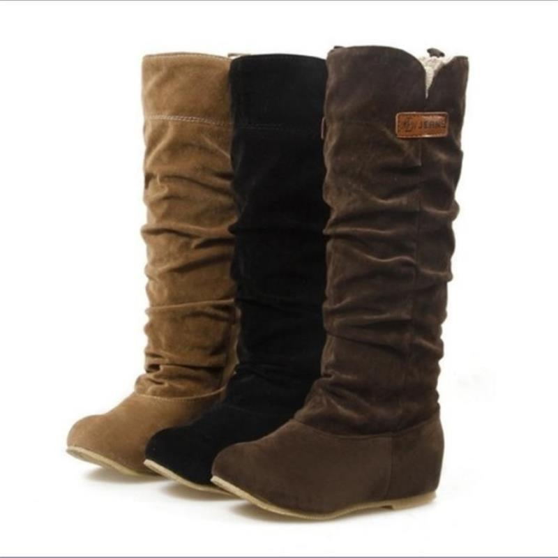 Damen Wedge-Stiefel mit modischer Rüschenstruktur und bequemem Innenfutter EB