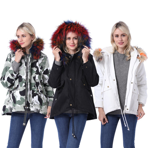 Damen Winterjacke mit abnehmbarer Kunstpelzkapuze und praktischen Taschen EB