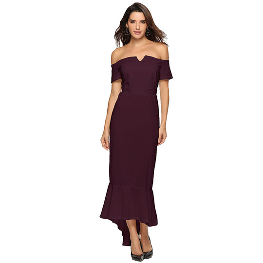 Damen Off-Shoulder Abendkleid mit elegantem V-Ausschnitt und Fließendem Saum EB