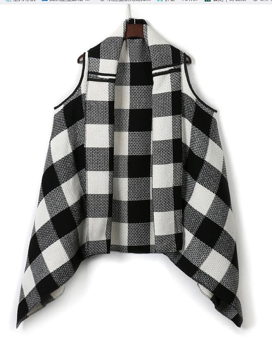 Damen Üppiger karierten Poncho EB