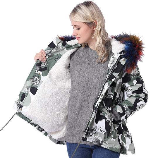 Damen Winterjacke mit abnehmbarer Kunstpelzkapuze und praktischen Taschen EB
