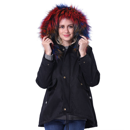 Damen Winterjacke mit abnehmbarer Kunstpelzkapuze und praktischen Taschen EB