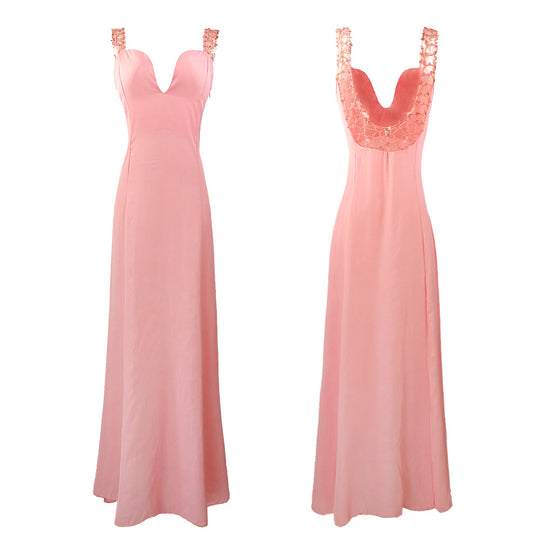 Damen elegantes Abendkleid mit tiefem V-Ausschnitt und schimmernden Details EB